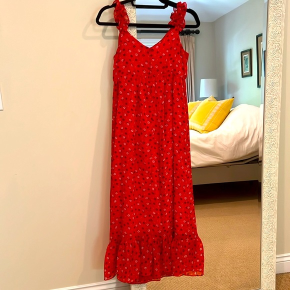 Madewell Red Floral Ruffle Strap Wrap Dress - Picture 10 of 10
